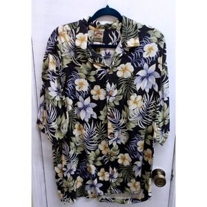 Rum Runner Mens Large 100% Silk Tropical Hawaiian Shirt Black / #26363